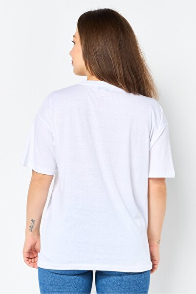 Brave Soul Women Crew Neck Short Sleeve Graphic Print T-Shirt, White