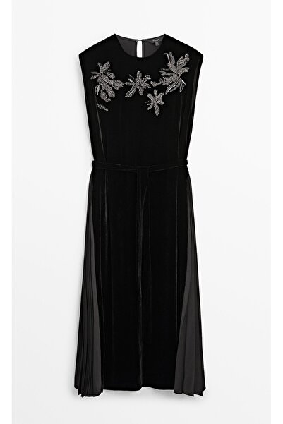 Massimo Dutti rochie neagră de catifea