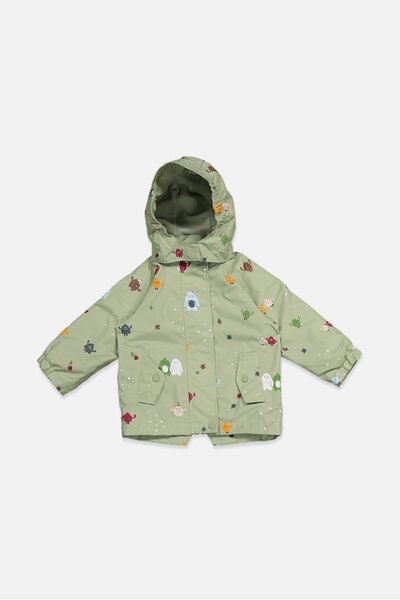 Tchibo Toddlers Boy All Over Print Long Sleeve Thermal Rain Jacket, Olive Combo