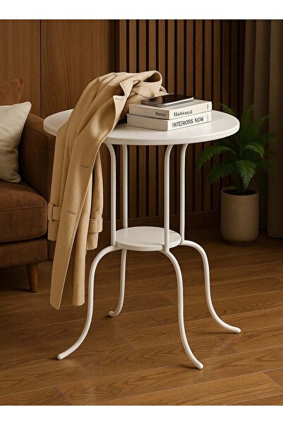 ALABAZ طاولة شاي وقهوة معدنية دائرية من المفرج - بيضاء