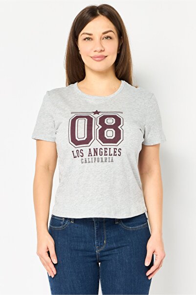 Brave Soul Women Crew Neck Short Sleeve Graphic Print T-Shirt, Grey