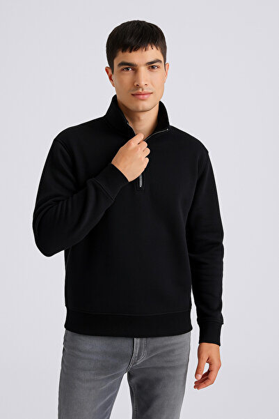 DeFacto Comfort Regular Fit Rahat Kalıp Fermuarlı Dik Yaka Basic Düz Sweatshirt X7405az23au
