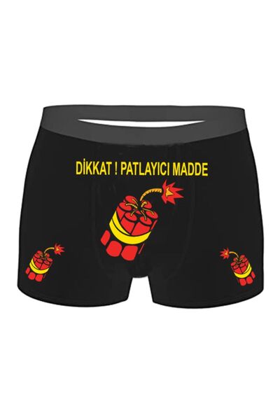 HediyeMania Dinamit Baskılı Espirili Siyah Erkek Boxer Pamuklu