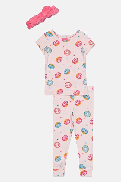 Betsey Johnson Toddlers Girl 3 Pieces Allover Print Pyjama Top And Bottom With Headband Set, Multicolor