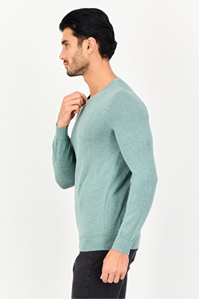 CELIO Men V Neck Long Sleeve Heather Sweater, Green
