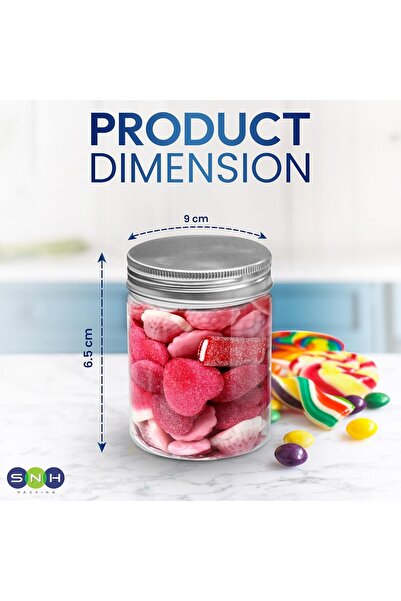 SNH Packing 25 Pieces 250ml Clear Plastic Jars with Silver Ribbed Lids