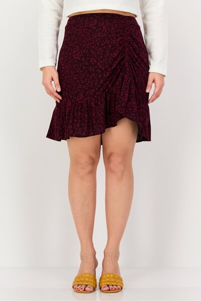PROMOD Women Animal Print Mini Skirts, Purple
