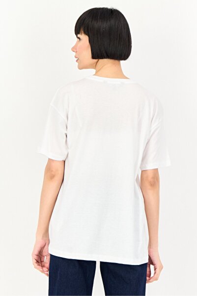 Brave Soul Women Crew Neck Short Sleeve Graphic Print T-Shirt, White