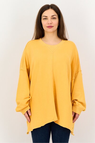 aerie سويت شيرت نسائي قصة فضفاضة برقبة دائرية وأكمام طويلة، برتقالي