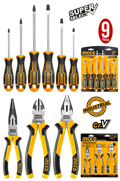 PROXTECH Usta Seti 9 Parça Tornavida ve Pense Seti | Endüstriyel Cr-V Çelik Y...