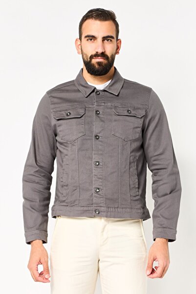 Threadbare Men Plain Denim Jacket, Dark Grey