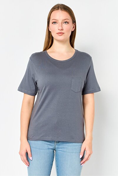 Brave Soul Women Crew Neck Short Sleeve Solid T-Shirt, Charcoal