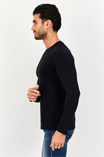 CELIO Men Crew Neck Long Sleeve Plain T-Shirts, Black