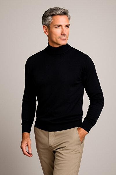 Mutlu City Men's Medium Thickness Cotton Soft Textured Half Turtleneck Sweater 6260