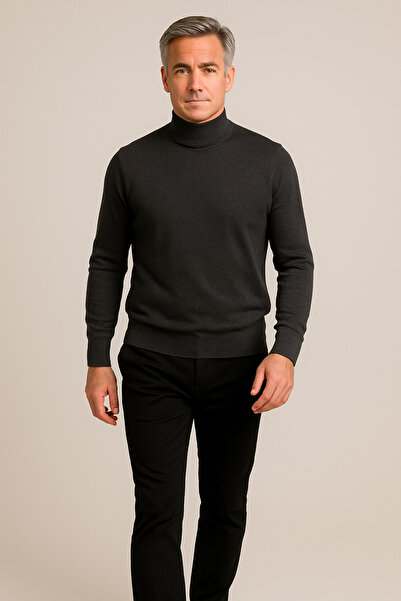 Mutlu City Men's Medium Thickness Cotton Soft Textured Half Turtleneck Sweater 6260