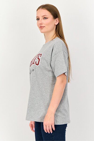 Brave Soul Women Crew Neck Short Sleeve Graphic Print T-Shirt, Grey