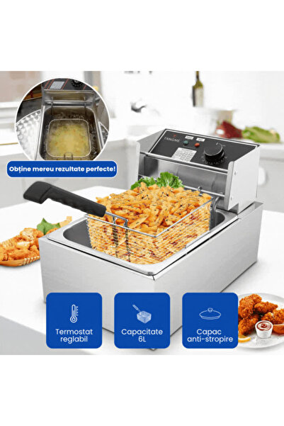 OferteTop Professional Stainless Steel Electric Fryer With Adjustable Thermostat and Removable Basket (6 Liters)