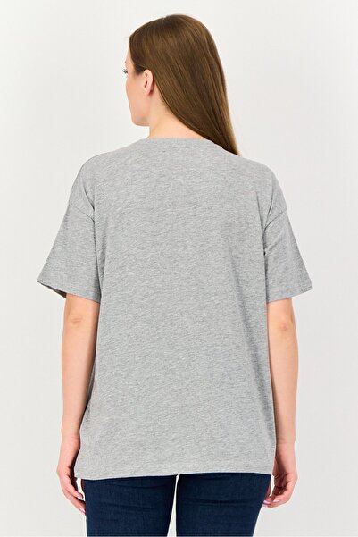 Brave Soul Women Crew Neck Short Sleeve Graphic Print T-Shirt, Grey