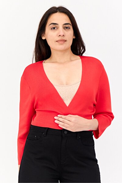 Phase Eight Women Split Neck Long Sleeves Plain Cardigans, Red