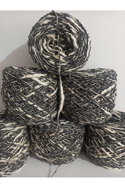 İPEK YÜN İPLİK DÜNYASI Buklet Knitting Yarn (Grey) Flammé Yarn (Cream) Mix 100Gr