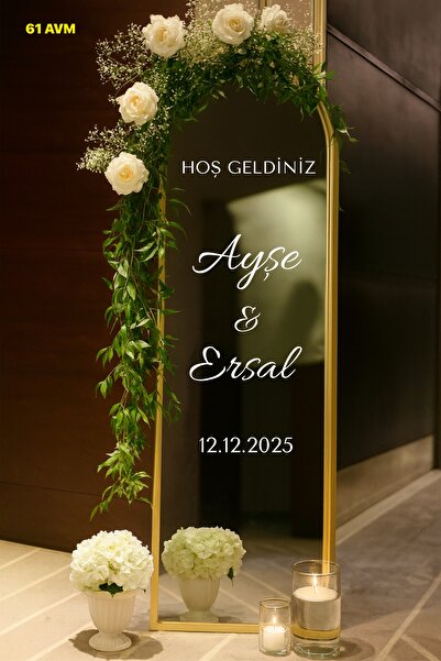 61 AVM Kişiye Özel Karşılama Ayna Yazısı Sticker | Düğün, Nişan, Kına, Söz, D...