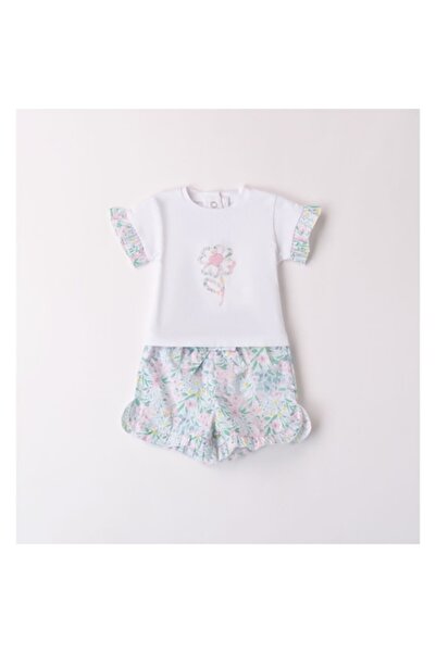 minibanda T-shirt and bermuda set with floral print for girls, Multicolor, 86-92 cm