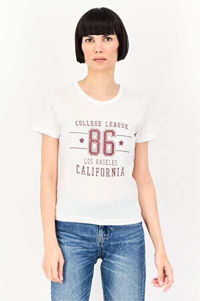 Brave Soul Women Round Neck Short Sleeve Graphic Print Top, White