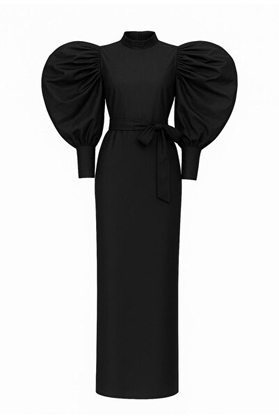 ALYEL NAKER Avant-garde Balon Kollu & Kuşaklı Maxi Tafta Davet Elbisesi