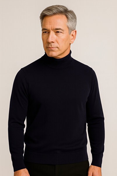 Mutlu City Men's Medium Thickness Cotton Soft Textured Half Turtleneck Sweater 6260