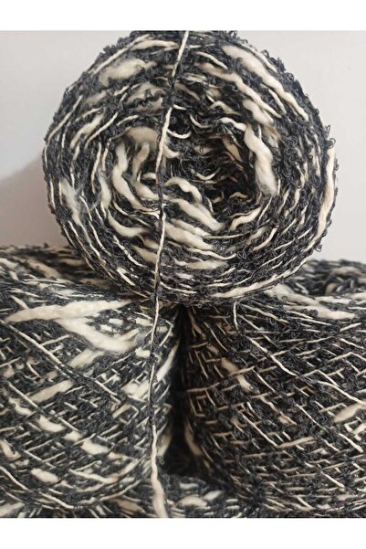 İPEK YÜN İPLİK DÜNYASI Buklet Knitting Yarn (Grey) Flammé Yarn (Cream) Mix 100Gr