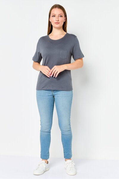 Brave Soul Women Crew Neck Short Sleeve Solid T-Shirt, Charcoal