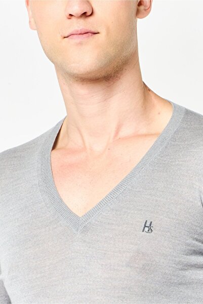 Harmont & Blaine Sport Men V-Neck Embroidered Logo Long Sleeve Sweater, Grey