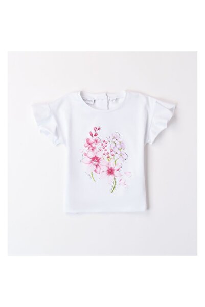 Sarabanda Girls' Floral Print T-shirt, White, 104-110 cm