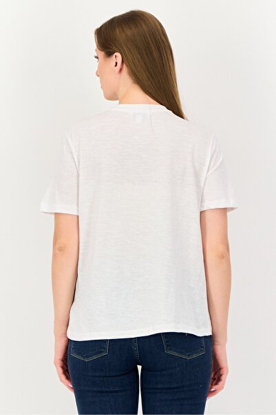 Brave Soul Women Crew Neck Short Sleeve Embroidered T-Shirt, White