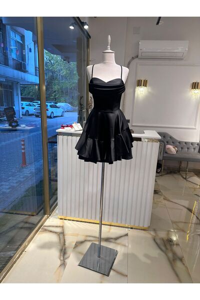 Abiye's BÜSTİYERLİ DEGAJE MİNİ FIRFIRLI MEZUNİYET AFTER PARTİ BEKARLIGA VEDA DEKOLTELİ SATEN MİNİ ELBİSE