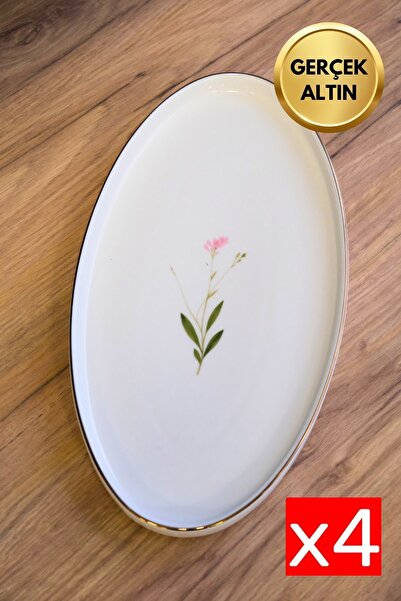 tabakevi Tabak Evi Porselen Natura Çuha Altın Yaldızlı Oval Kayık 32,50x17x2,50cm 4 lü