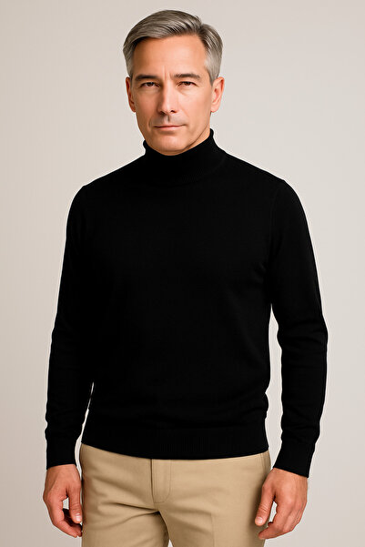 Mutlu City Men's Medium Thickness Cotton Soft Textured Half Turtleneck Sweater 6260