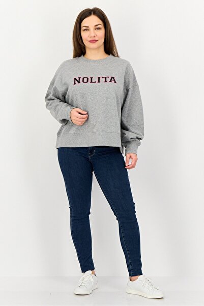 Nolita Women Crew Neck Long Sleeve Brand Logo Sweaters, Grey