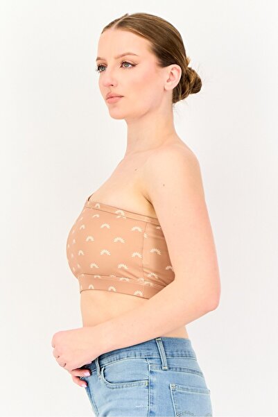 Cozi Women Asymmetrical Neckline Allover Print Sleeveless Tank Top, Brown