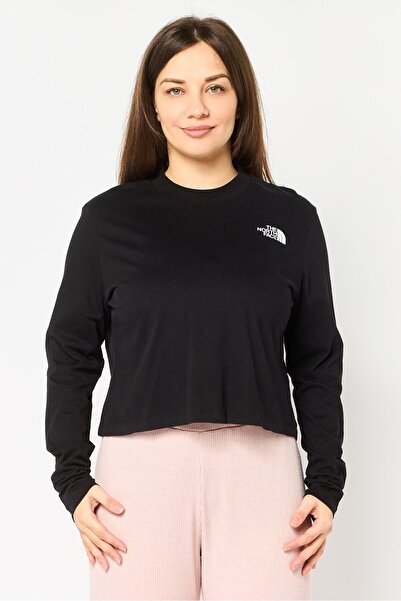 THE NORTH FACE Women Sportwear Fit Long Sleeve Brand Logo Crop Top, Black