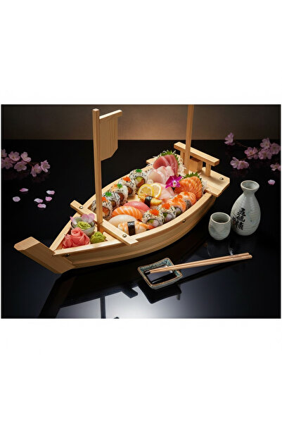 United Foods 70 cm Wooden Boat Presentation Plate |   Large Size Serving Tray for Sushi, Appetizers, and Chef's Specials