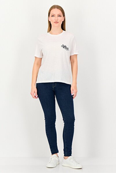 Brave Soul Women Crew Neck Short Sleeve Embroidered T-Shirt, White