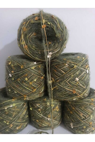 İPEK YÜN İPLİK DÜNYASI Angora Knitting Yarn 2 Ply (Light Khaki) Glitter Butterfly (Multi-Colored) Mix 100Gr