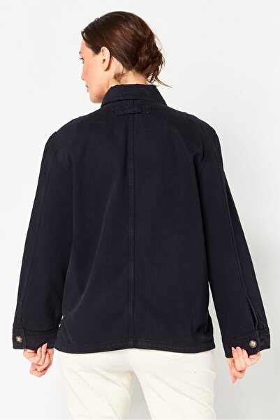 Gant Women Spread Collar Long Sleeve Washed Denim Jacket, Black