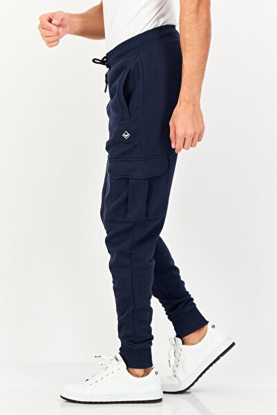 Threadbare Men Regular Fit Brand Logo Cargo Pants, Navy