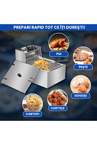 OferteTop Professional Stainless Steel Electric Fryer With Adjustable Thermostat and Removable Basket (6 Liters)