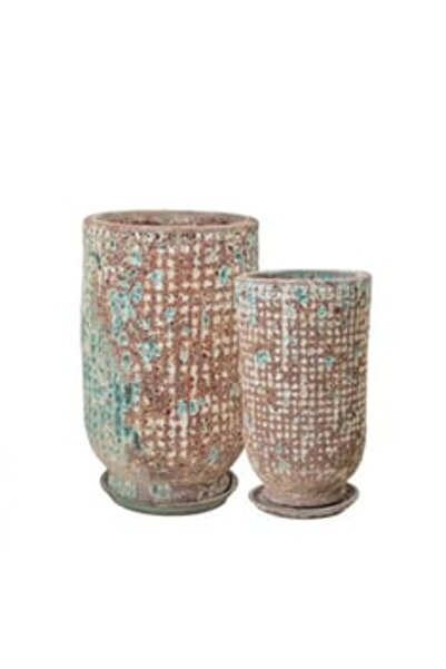 Verde SA Dark blue circular engraved vase accessory with plate