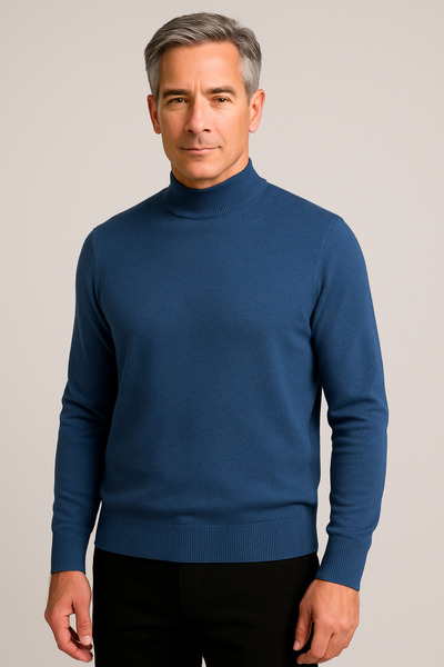 Mutlu City Men's Medium Thickness Cotton Soft Textured Half Turtleneck Sweater 6260