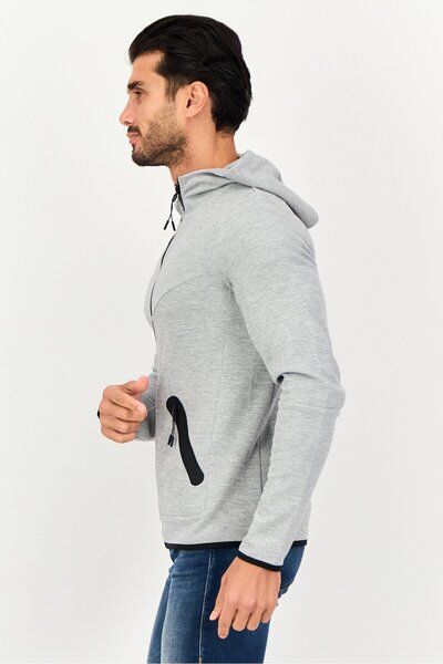 CELIO Men Heather Long Sleeve Hooded Sweatshirt, Grey