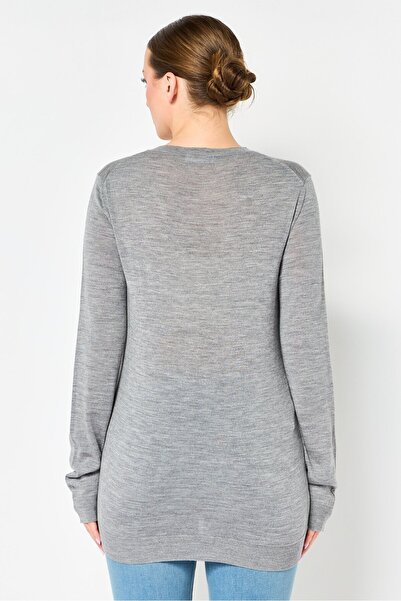 Harmont & Blaine Sport Women V Neck Embroidered Logo Long Sleeve Sweater, Grey